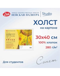 Холст на картоне 30 х 40 см, хлопок 100%, акриловый грунт, мелкозернистый, ЗХК "Сонет", DK13701-30x4 Завод художественных красок «невская палитра»