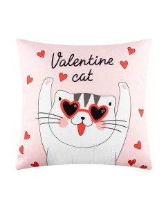 Подушка "" Valentine cat, 40х40 см, велюр, 100% п/э Этель