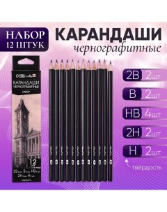 Набор карандашей чернографитных 12 штук (2шт-2В, 2шт-В, 4шт-НВ, 2шт-Н, 2шт-2Н) Calligrata