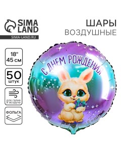 Воздушный шар фольгированный 18" "С днем рождения, зайка", круг Leti