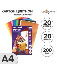 Картон цветной А4, 20 листов, 20 цветов, волшебный (золото+серебро), немелованный, 200 г/м2, в папке Calligrata