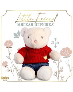 Мягкая игрушка на новый год Little Friend, мишка в красном свитере, 21 см Milo toys