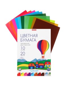 Бумага цветная А4, 20 цветов, 10 листов,, двусторонняя, мелованная, в папке, плотность 80 г/м2, схем Erichkrause