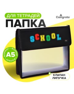 Папка для тетрадей А5 (230 х 190 х 50 мм), с клапаном на липучке, пластик/текстиль,, "School" Calligrata