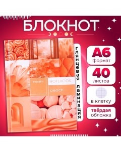 Блокнот А6, 40 листов в клетку Apricot Crush, твёрдая обложка, глянцевая ламинация, блок офсет Calligrata