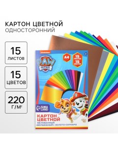 Картон цветной, А4, 15 листов, 15 цветов, мелованный, односторонний, в папке, 220 г/м?, Щенячий патр Artfox study