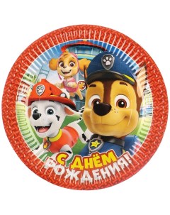 Тарелка бумажная "С Днем Рождения!", Щенячий патруль 18 см Paw patrol