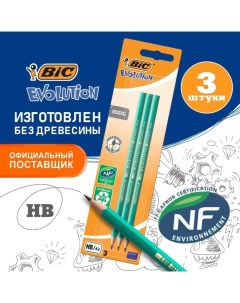 Набор карандашей чернографитных 3 штуки "Evolution", НВ, пластиковый Bic