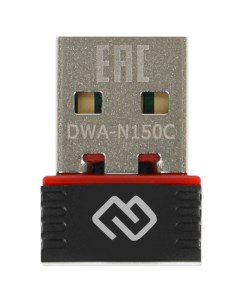 Сетевой адаптер Wi-Fi Digma DWA-N150C, USB 2.0, встроенная антенна, 2.4 ГГц, 150 Мбит/с