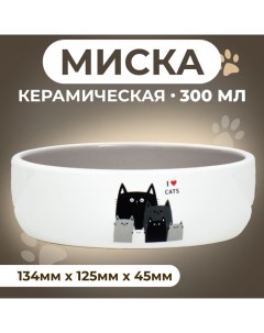 Миска керамическая "Любимые коты" 300 мл 13,4 x 4 cм, серо-белая Пижон