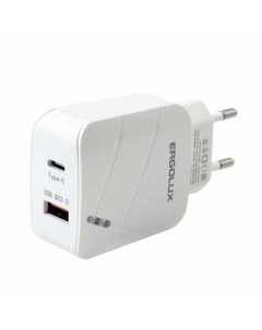 Сетевое зарядное устройство ERGOLUX ELX-РA01QC-C01, USB/USB-C, 3A, быстрая зарядка, белое Ergolux