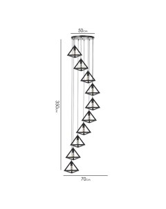 Светильник-каскад "Треугольник" 10хЕ27 40Вт черный 70х70х350 см Bayerlux