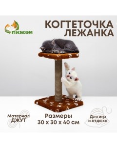 Когтеточка "Полка" с подставкой, 30 х 30 х 40 см, джут, коричневая с лапками Пижон