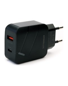 Сетевое зарядное устройство ERGOLUX ELX-РA01QC-C01, USB/USB-C, 3A, быстрая зарядка, черное Ergolux