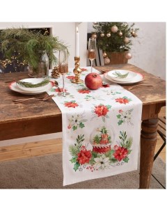 Дорожка на стол новогодняя Christmas red flowers 40×147 см, 100% хлопок, саржа 190г/м², белая Этель