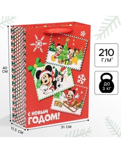 Пакет подарочный новогодний, 31х40х11.5 см, упаковка, Микки Маус Disney