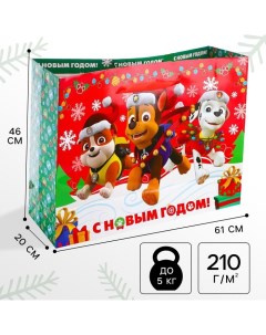 Пакет подарочный новогодний, 61х46х20 см, упаковка, Щенячий патруль Paw patrol