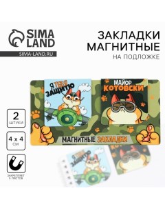 Закладки магнитные 2 шт., 4?4см, на подложке «Кот» Artfox