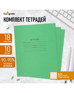 Комплект тетрадей из 10 штук, 18 листов в клетку КПК "Зелёная обложка", блок офсет, белизна 92% Calligrata