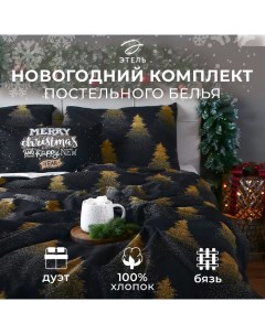 Постельное бельё "" Дуэт Golden Christmas 143х215 см - 2 шт, 220х240 см, 70х70 см - 2 шт, бязь Этель