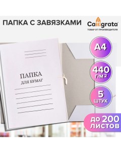 Набор папок для бумаги с завязками 5 штук,, 440г/м2, до 200 листов, картон мелованный, белый Calligrata