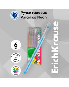 Набор ручек гелевых 6 цветов "Paradise Stick Neon" игольчатый узел 0.6 мм, неон микс Erichkrause