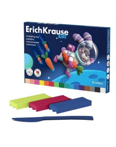 Пластилин 16 цветов, 216 г, "Kids Space Animals", со стеком, в картонной упаковке Erichkrause