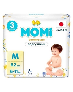 Подгузники "Comfort Care" размер M 6-11 кг упаковка 62 шт 62.0 Momi