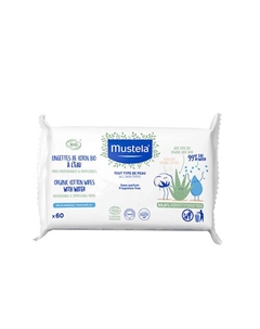 Влажные салфетки с алоэ вера Organic Cotton Water Wipes, без парфюмерной отдушки 60.0 Mustela