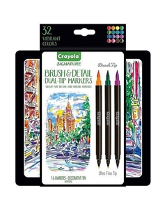 Двусторонние фломастеры в металлическом кейсе Brush & Detail Double Tip 16.0 Crayola