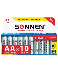 SONNEN Батарейки Alkaline, АА (LR6, 15А) пальчиковые 10.0 Sonnen