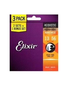 Струны для акустической гитары 16546 13-56 Bonus Set Elixir strings