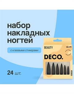 Набор накладных ногтей с клеевыми стикерами FEROSH black Deco.