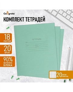 Комплект тетрадей из 20 штук, 18 листов в клетку КПК "Зелёная обложка", блок офсет, белизна 90% Calligrata