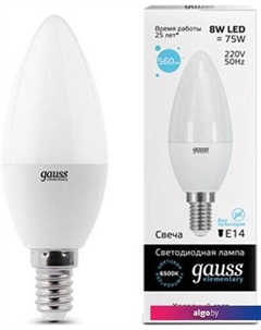 Светодиодная лампочка LED Elementary Candle 8W E14 6500K 33138 (10 шт) Gauss