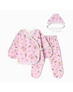 Костюм (распашонка, ползунки, чепчик) Мишки, р. 62 см, розовый Bloom baby