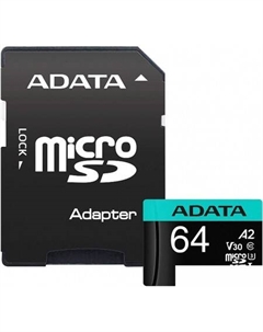 Карта памяти Premier Pro AUSDX64GUI3V30SA2-RA1 microSDXC 64GB (с адаптером) Adata