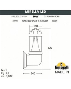 Уличный настенный светильник Mirella FU_D15.505.000.BXD1L.CRB Fumagalli