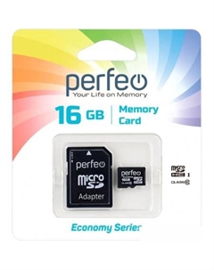 Карта памяти microSDHC PF16GMCSH10AES 16GB (с адаптером) Perfeo