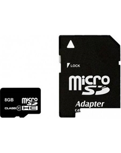 Карта памяти microSDHC (Class 10) 8 Гб + SD адаптер (SB8GBSDCL10-01) Smartbuy