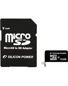 Карта памяти microSDHC (Class 10) 16 Гб + адаптер (SP016GBSTH010V10-SP) Silicon power