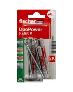 Дюбель-гвоздь DuoPower 8 x 65 S K NV 537664 (4 шт) Fischer