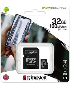 Карта памяти Canvas Select Plus microSDHC Class 10 UHS-I U1 100MB/s 32GB+ADP Kingston